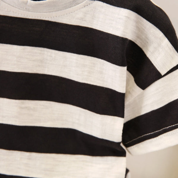 Striped Short Sleeved T Shirt + Shorts Clothing Set