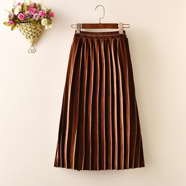 Velvet Long Pleated Skirt